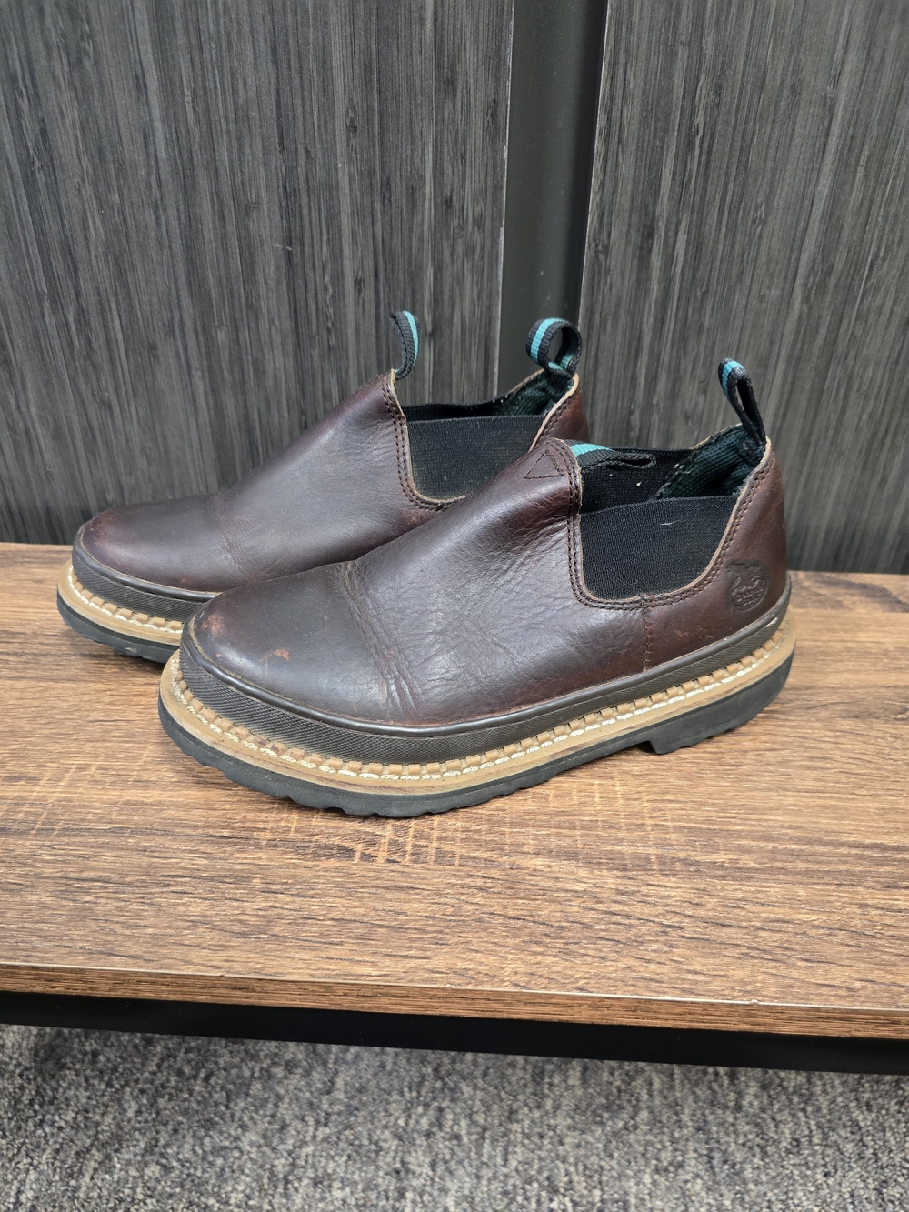 Georgia Giant Romeo Chelsea Work Boots Youth 5.5 Brown Leather Slip On WC16564
